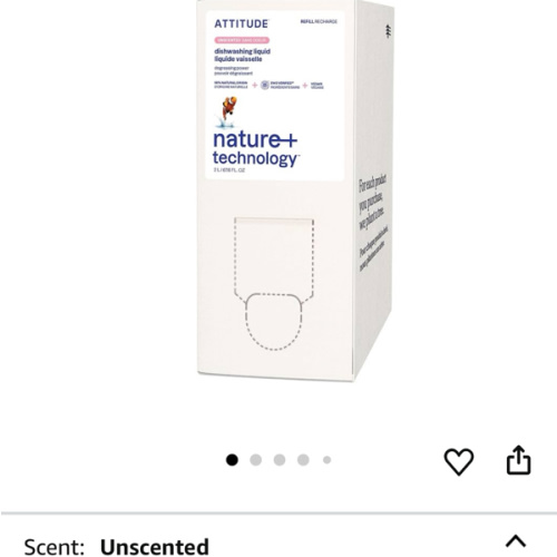 ATTITUDE Dish Soap Refill, EWG Verified, Plant-Based & Vegan Dishwashing Liquid, Naturally Derived, Unscented, 67.6 Fl Oz