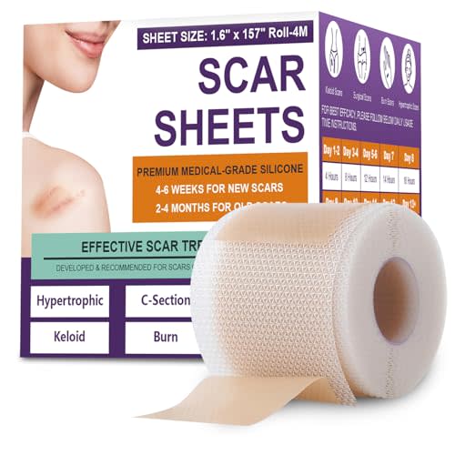 Silicone Scar Sheets, Medical Grade Silicone Scar Tape for Old & New Scars | Scar Tape for Surgical, Hypertrophic, Keloid, C-Section, Burn Scars, Reusable Professional Scars Removal (1.6"X 157" Roll-4M)