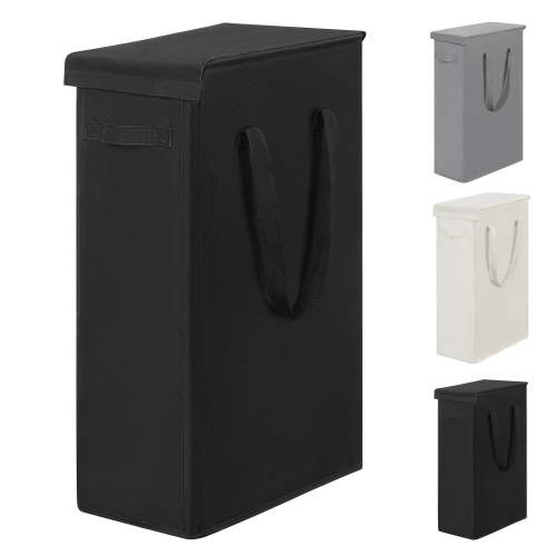 BGTREND Tall & Slim Laundry Hamper with Lid and handles Narrow Laundry Basket Collapsible Dirty Clothes Hamper Portable Laundry Storage Bin Oxford (45L, Black)