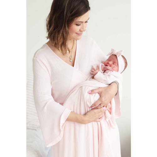 Pearl Pink Bamboo Waffle Knit Maternity Robe