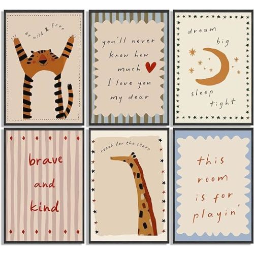 Wall Art Kids Room Motivational Posters Prints Cute Animal Themed Kids Wall Decor Boys and Girls Painting Pictures Artwork for Children Room Home Decoration 8×10in Unframed