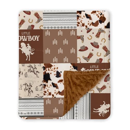 Western Baby Blanket, Cowboy Minky Blankets for Boys Girls, Nursery Room Decor, Soft Warm Lightweight Nursery Bed Blanket for Newborn Toddlers Son Daughter (10)