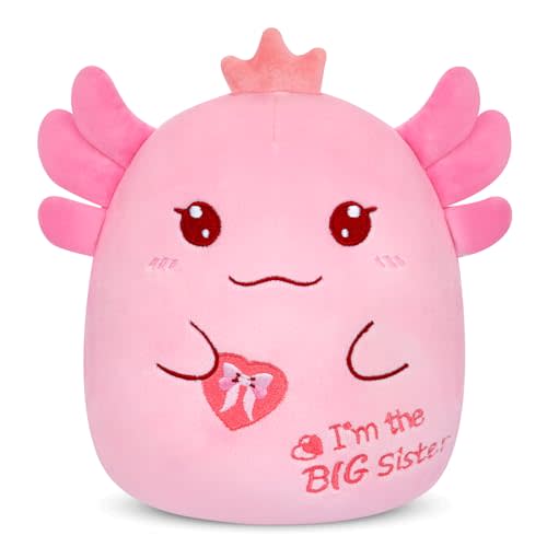 Big Sister Gift Axolotl Plush, 8 inch I’m The Big Sister Stuffed Animal for Girls, Kawaii Axolotl Soft Plushies Toy New Baby Announcement Sibling Gifts for Girls Sister