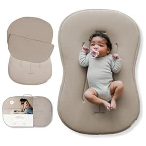 snuggle me® Baby Lounger Curve - Premium Organic Cotton with Foam Core, Machine-Washable Cover, Buttery-Soft & Breathable CSPC Compliant Infant Lounger Baby Nest Pillow with Travel Bag - Birch