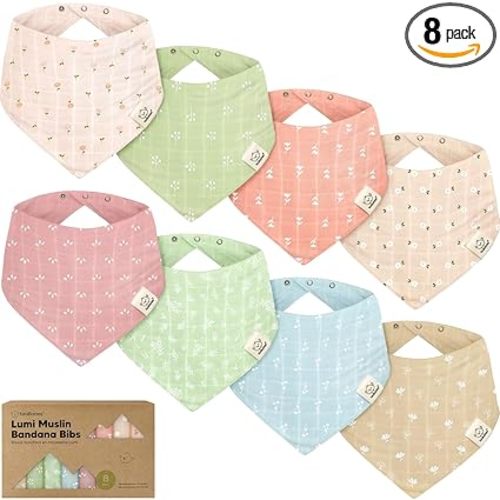 8-Pack Muslin Baby Bibs for Drooling, Teething – Muslin Bandana Drool Bibs for Baby Boys, Girls, Newborn, Teething Toddlers, Infant 0-36 Months, Soft Cotton Extra Absorbent (Wild Bloom)