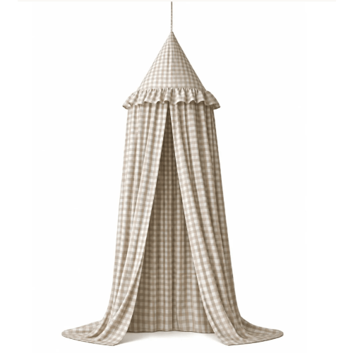 Orelle Gingham Nursery Canopy with Ruffles | Cotton Hanging Canopy for Kids, Crib, Toddler & Reading Nook | Calming Corner Tent Curtain