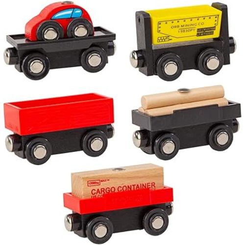 Orbrium 5 Cargo Train Car Set for Wooden Railway Fits Thomas The Tank Engine Chuggington Brio