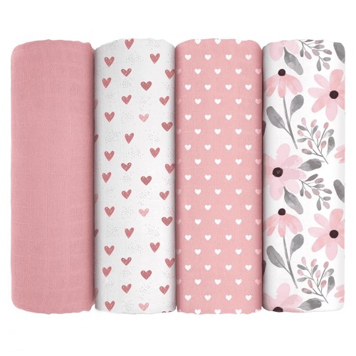 Yoofoss Muslin Swaddle Blankets for Newborn 47 x 47 inches, 4-Pack Breathable and Skin-Friendly Receiving Blanket Wrap