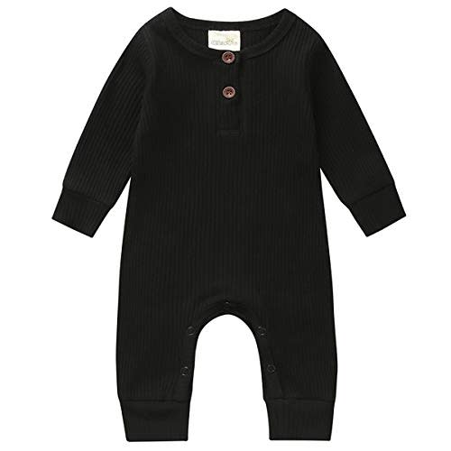 Kuriozud Newborn Infant Unisex Baby Boy Girl Button Solid Romper Bodysuit One Piece Jumpsuit Outfits Clothes