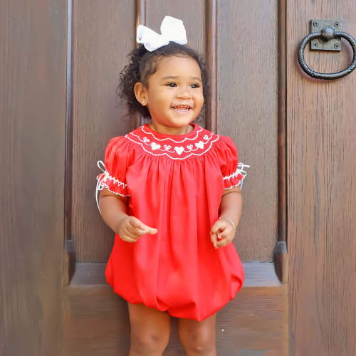 Heart Smocked Red Pique Bubble