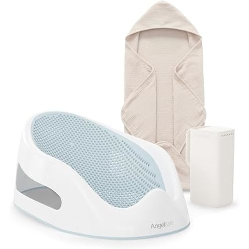 Angelcare Baby Bath Support Bundle, Bath Rinser & Hooded Towel, Aqua