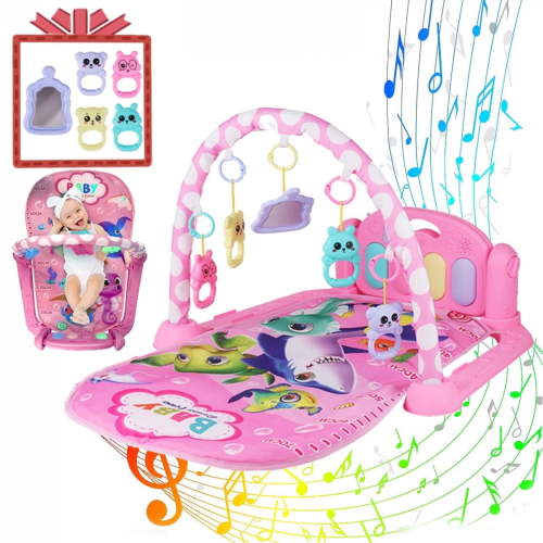Baby Play Mat,3 in 1 Baby Activity Play Mat Infant Play Gym Kids Musical Play Crawling Mat,Pink