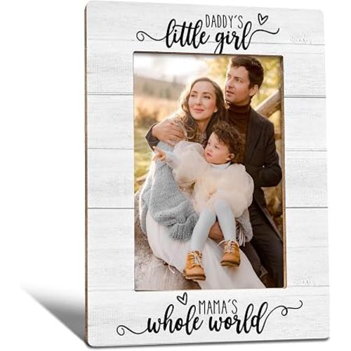 Baby Picture Frame, New Born Gifts for Babies, Daddys Baby Girl Boy Photo Frame 4X6, Daddy's Little Girl Mama's Whole World Fathers Day Gift Wooden Photo Picture Frames for Desk Tabletop Decor