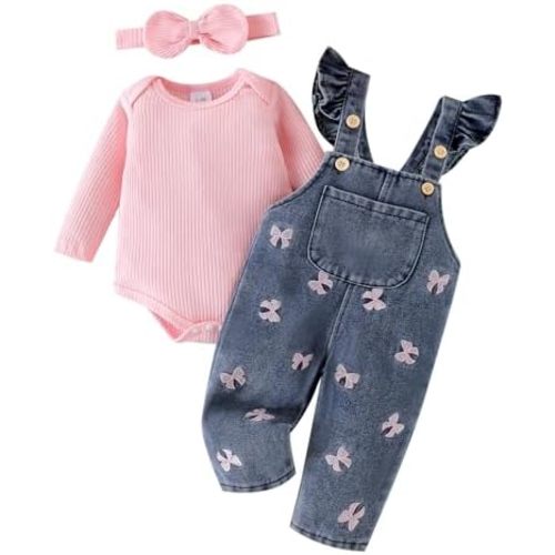 Baby Girl Clothes Newborn Romper Infant Jeans Adjustable Suspender Overalls Cute Headband 3Pcs Outfits Set 0-18 Months