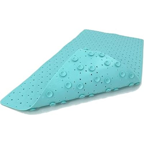 SafeLand- Non-Slip Bath, Shower, Tub Mat, TPR Material, Eco-Friendly, Non-PVC, Machine Washable, No Odor, with Powerful Suction Cups and Drain Holes, Tweed (15"x30" Aqua)