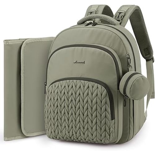 LOVEVOOK Diaper Bag Backpack, Baby Bag with Changing Pad for Mom Dad, Large Waterproof Mommy Bag with Stroller Buckles, Travel Essential with Pacifier Case & Insulated Bottle Pockets, Bean green