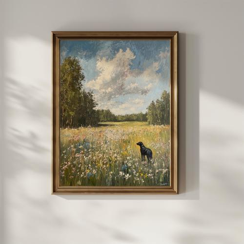 Black Labrador Wildflower Poster Print Vintage Floral Dog Wall Art Flower Oil Painting Black Lab Mom Dog Lover Gift Idea Matte Poster