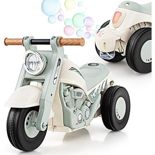 OLAKIDS Ride on Push Car, Foot-to-Floor Sliding Car for Toddlers Kids Motorcycle with Bubble Maker, Music, 3 Wheels Ride on Toys Gift for Boys Girls Aged 3-5 Years (Beige)