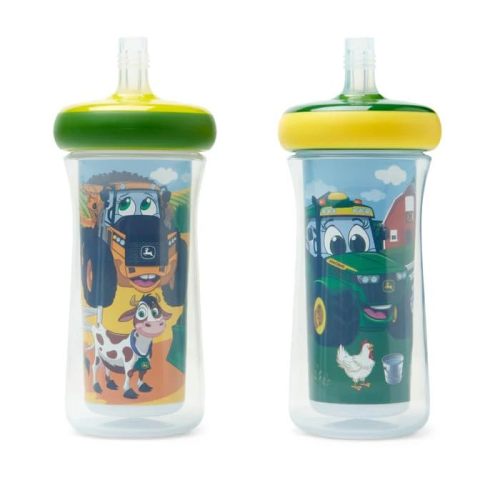 John Deere Sippy Cup 2-Pack with Insulated Straws by ERTL – Toddler Cups with Double-Wall Insulation, Soft Silicone Straw & DropGuard Bumper, Ages 18 Months+ (LP88974)