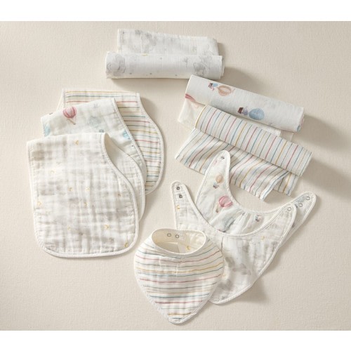Hot Air Balloon Organic Muslin Bib, Burp & Swaddle Set