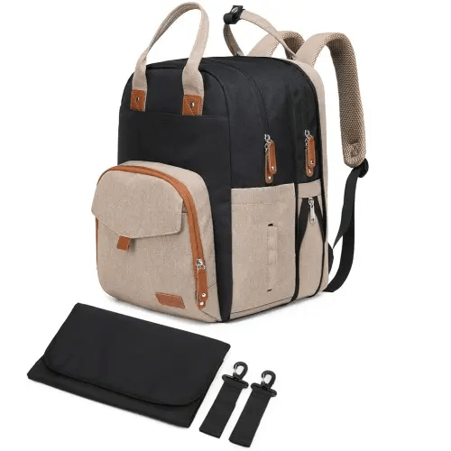 Extra Large Diaper Bag Backpack for Two Kids Twins - Expandable Baby Bag (26-36L), Dual Big Compartments - Includes Changing Pad & Stroller Straps, Unisex Black Khaki