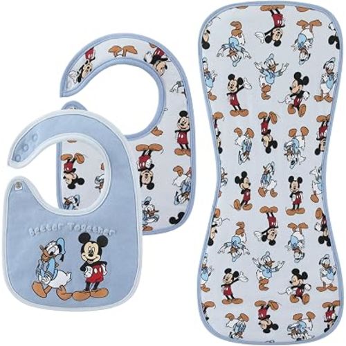Disney Mickey Minnie Pooh Cars 3 Piece Baby Bib & Burp Cloth Set for Infants