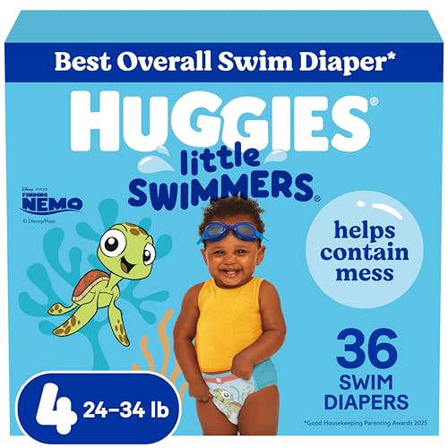 Huggies Little Swimmers Disposable Swim Diapers, Size 4 (24-34 lbs), 36 Ct (2 Packs of 18), Packaging May Vary