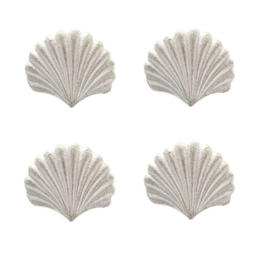DPOWERFUL White Seashell Drawer Pulls - Retro Cast Iron Handles for Dresser, Cupboard, Wardrobe, Cabinet and Kitchen - Beach Ocean Theme Knobs, Set of 4
