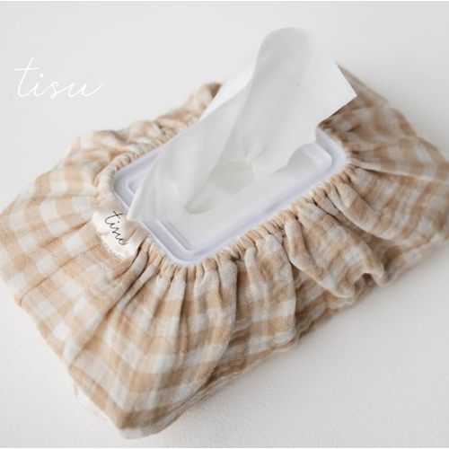 Baby Wipes Cover – Universal Size, One Size Fits All Wipes Packages | Muslin Cotton Tissue Cover for Nursery, Diaper Bag & Changing Table, Station | Gingham & Neutral Patterns (Beige Gingham)