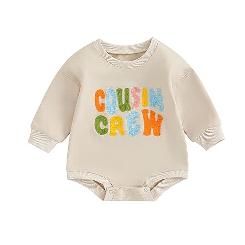 Tsnbre Baby Boy Girls Oversized Sweatshirt Romper Cousin Crew Shirts Long Sleeve Bodysuit Pullover Top Winter Clothes