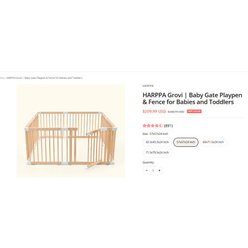 HARPPA Wooden Baby Gate Playpen | Non-Toxic Foldable DIY Adjustable Play Yard for Infants & Toddlers – Natural Finish Baby Fence for Small & Large Spaces