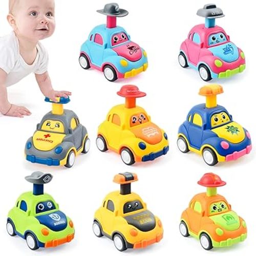 8 Pack Press and Go Car Toys for Toddlers 2 3 Year Old,Infant Play Vehicle Set Toys for 2 3, Baby Car Toys for 18 Months,First Birthday Gifts for Boys
