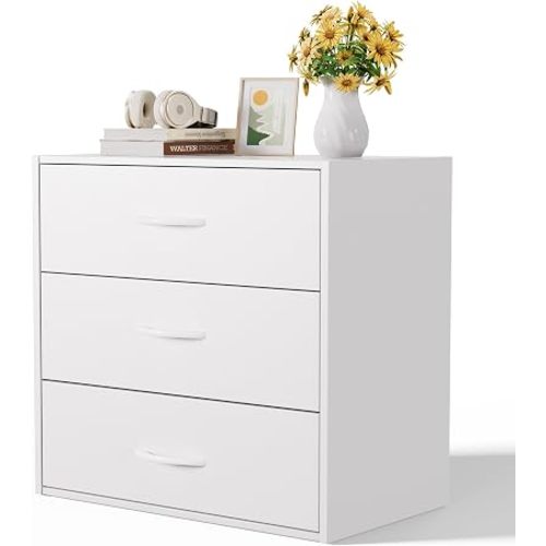 PrimeZone 3 Drawers Wood Dresser for Closet, Stackable Short Storage Dresser for Clothes Organizer, White Modular Chest Cabinet for Closet Bedroom Dorm Wardrobe Nursery Office