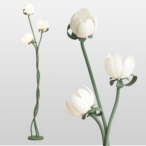 Vintage Floral Floor Lamp with 3 Adjustable LED Heads, Green Standing Lotus Light for Living Room Bedroom, 67" Tall Artistic Metal Lamp with Petal Shades, Foot Switch, LED Bulbs Included
