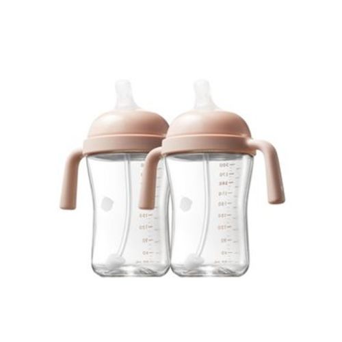 Baby Toddler Straw Sippy Cup 10 oz BPA-Free PPSU Weighted Straw Drinking Cup 6 Months Up Pink/2 packs