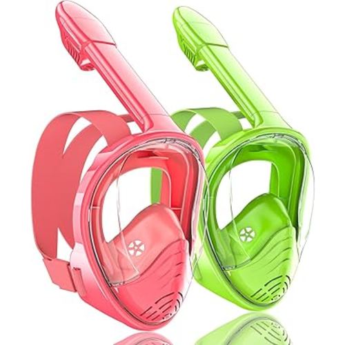 QingSong Kids Snorkel Mask Full Face, Snorkeling Set with Camera Mount, Foldable 180 Degree Panoramic View Snorkeling Gear Anti-Fog Anti-Leak