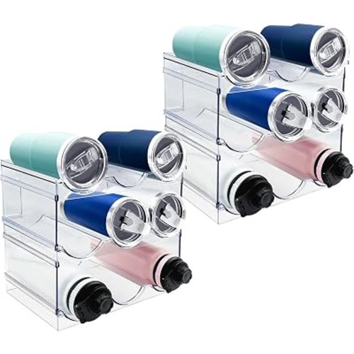 Spaclear 6 Pack Water Bottle Organizer, Stackable Kitchen Home Pantry Organization and Storage Shelf, Plastic Water Bottle Holder for Kitchen Cabinet Storage, Wine Tumbler Travel Mug Cup Organizer