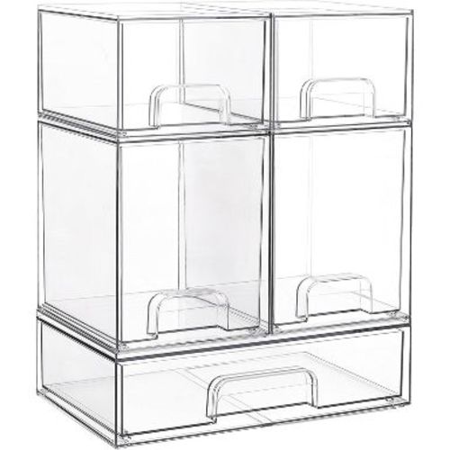 Vtopmart Clear Plastic Stackable Storage Drawers Set of 5, for Kichen Countertop, Vanity, Bathroom, Cabinet, Pantry