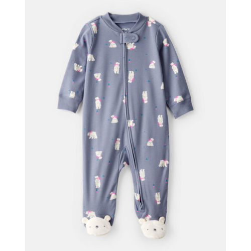 Baby Girl Polar Bear Print 100% Cotton Snug Fit Sleep & Play Pajamas - Grey | Carter's