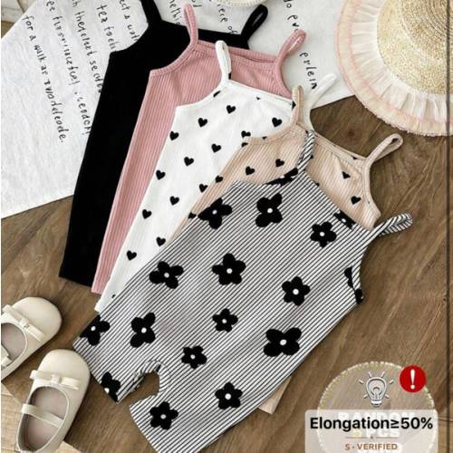 SHEIN LMoss Kids [Random 5pcs, Send 1pc] Vintage Sweet Black & White Striped, Mini Floral Print, Graffiti Floral, Girly, Chill Chill, Y2K, Kawaii, Baby Girl Casual Camisole Romper, Suitable For Spring/Summer Cute Summer Outfits For Outing, Summer Kids Ite