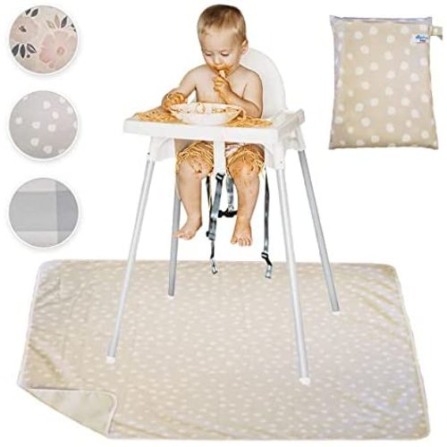 ThePerfectPicks Splat Mat for Under High Chair - Floor Mat for Baby, Kids & Toddlers - Waterproof, Washable & Anti-Slip - Messy Mat & Table Cloth for Food (Tan Dot)