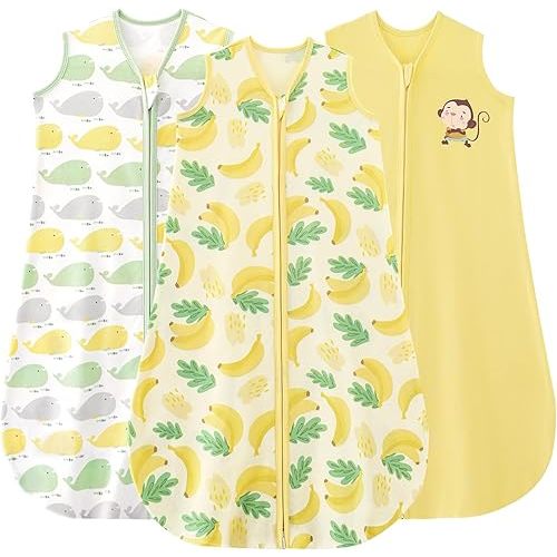 Yoofoss Baby Sleep Sack 0-6 Months Wearable Blanket for Babies 100% Organic Cotton 2-Way Zipper TOG 0.5 Toddler Sleeping Sack 3 Pack, Comfy Lightweight Sleep Sacks