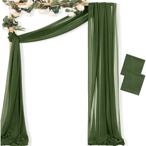 MLMC Olive Green Wedding Arch Draping Fabric 2 Panels 29" x 20 FT Extra Long Gauze Drapes Sheer Backdrop Curtains 6.6 Yards Outdoor Drapery Panels for Wedding Ceremony Party Ceiling Decoration