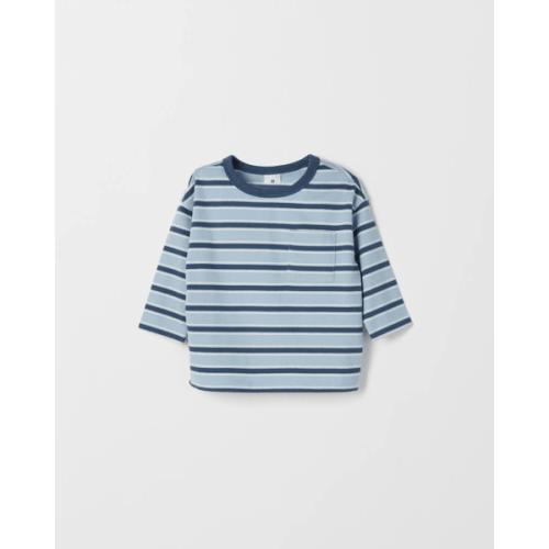 Baby Organic Cotton Long Sleeve Stripe T-Shirt - Blue Stripe/Indigo