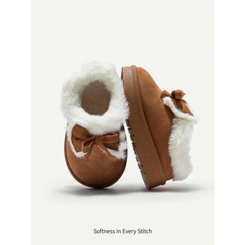 Cozy Pixies 1 Pair Toddler Girls' Bow Decor Camel Color Fashion Warm Lined Winter Slippers, Suitable For Casual, Daily Wear, Outdoor, Sports In Winter Season | SHEIN USA