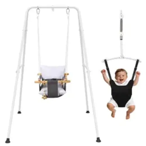 2-in-1 Baby Jumper & Swing with Foldable Stable Stand, Toddler Swing Seat, Soft Infant Bouncer, Baby Items for Indoor & Outdoor Use - TikTok Shop