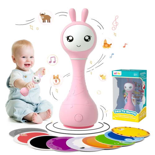alilo Smarty Bunny Baby Rattle - Infants Musical Light Up Toys for 0-24 Months - Nursery Rhymes, Stories, White Noise, and Colour Recognition - Newborn Gift