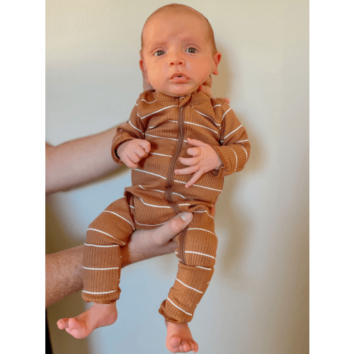 Saddle Stripe / Organic Ribbed 2-Way Zip Romper
