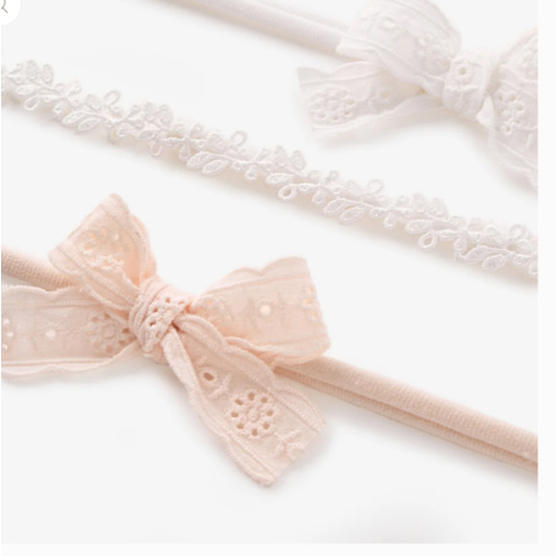 Flower Lace Headband & Eyelet Lace Bows 3Pk