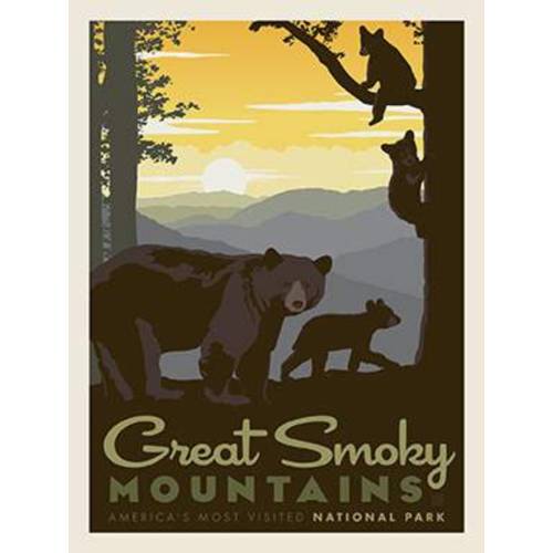 National Parks Poster Panel Great Smoky Mountains - Riley Blake Designs - Outdoors North Carolina Bears - Quilting Cotton Fabric